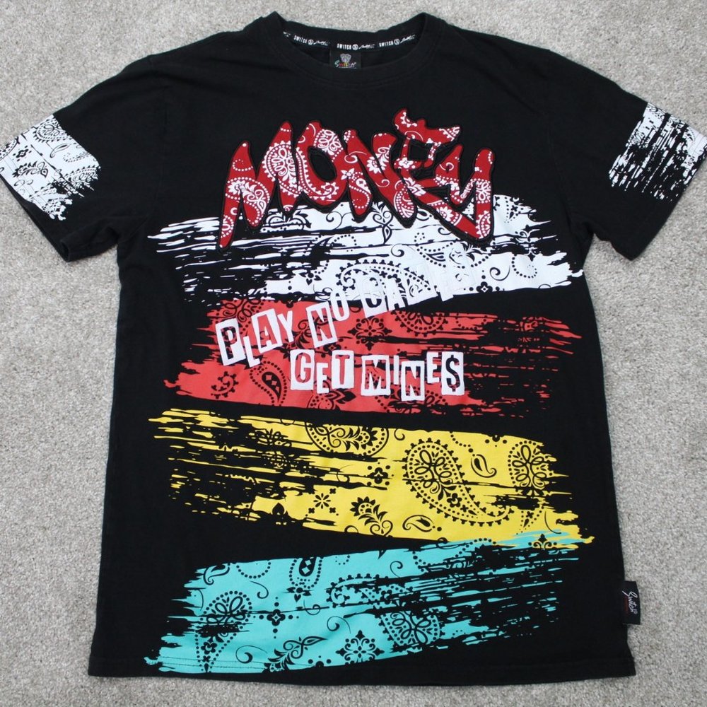 Switch Remarkable Money Shirt Mens Large Black/Red/Yellow S/S‎ Cotton Pullover